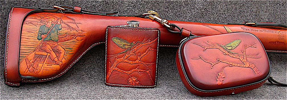 Fly fishing leather handmade wallet for salmon steelhead trout flies.