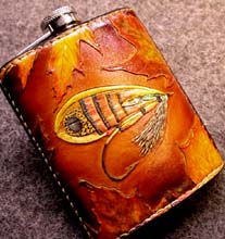 Front of Galway salmon fly flask. Â©James Acord 2002.