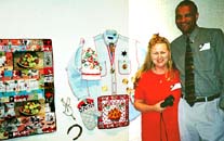 Mary Helen Fernandez Stewart with her husband Ken, and her quilt.