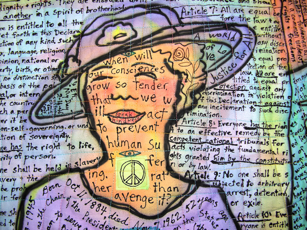 ER: Eleanor Roosevelt-Page of Potholders in the Kitchen Tarot. detail view. ©Susan Shie 2014