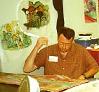 Shawn Quinlan learns to hand sew! Photo Susan Shie 2000.