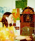 Andi Stern and her quilt Monkeyshrines, which she made before class. Photo Susan Shie 2000.