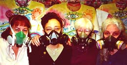Campers and me wearing respirators ©Susan Shie 2001.