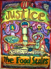 start of The Food Scales / Justice. Susan Shie 2002.