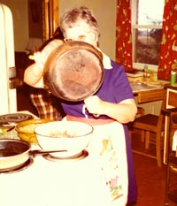 Mom and her skillet.©Susan Shie 2001.