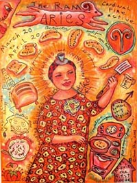 St Quilta Blesses Aries. Susan Shie 2001.