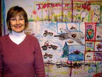 Terry with her airbrush painting.©Susan Shie 2003.