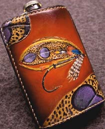 One of Jimmy's new leather flasks.©Susan Shie 2003.