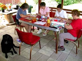 Polymer clay party on the patio.©Susan Shie 2004.
